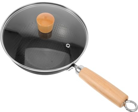 FUNNETOYU Wok Antiadherente 20 Cm Sartén Wok Tradicional Aluminio Con Tapa De Vidrio Multifunción Cocina Doméstica Gas Inducción