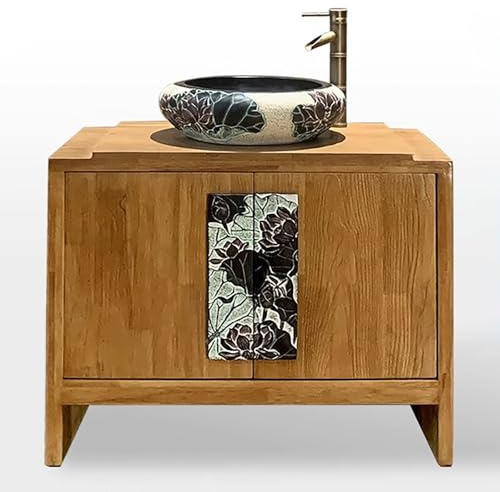Meuble sous Lavabo sur Pied de Style Chinois Moderne avec Lavabo, Vasagle Meuble Salle de Bain Vintage Antique pour Salle d'eau ou Salle de Bain D'invités(80cm/31.4in)
