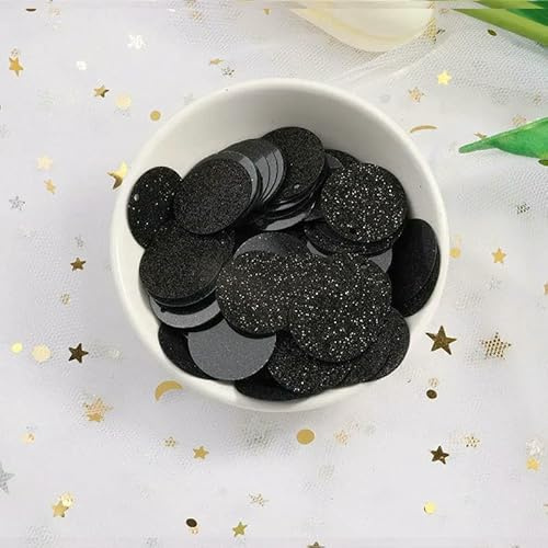 120 Pailletten (20 mm) mit Glitzerpuder, 2 cm PVC-Glitzerpailletten, Nähzubehör mit einer seitlichen Öffnung – Schwarz