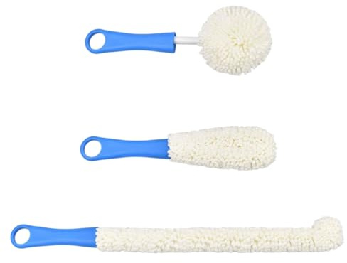 TOBBOMEY Lot de 3 Brosses de Nettoyage Pliables Bleu pour Bouteilles Verres à Vin et Carafes Ensemble Polyvalent 42 CM 255 CM et 25 CM Accessoires Réutilisables pour Maison et