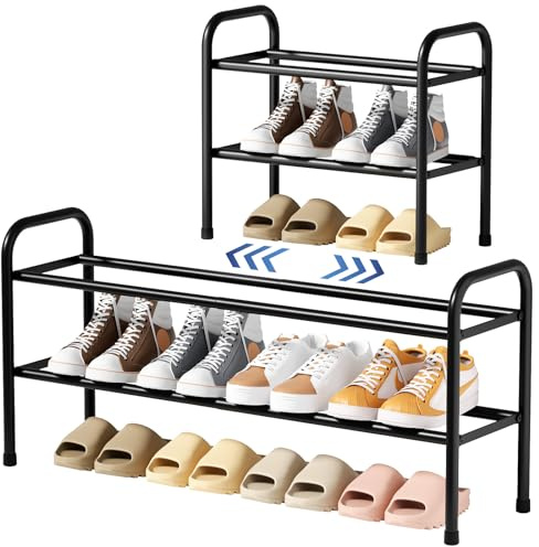 Kitsure Ausziehbares Schuhregal, 2-stöckiger Verstellbarer Metall-Schuhorganisator, Robustes und rostbeständiges Schuhregal für Eingangsbereich, Kleiderschrank oder Schlafzimmer