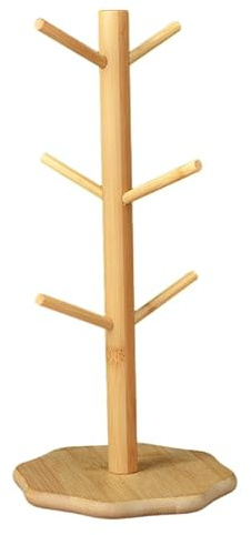 Lot de 2 supports à bretzels en bois de 34 cm avec 6 crochets, kit complet de porte-tasses avec vis + clé hexagonale + coussinets de pieds, étagère à tasses en forme d'arbre pour cuisine, salle à