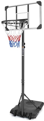 kiximay Basketballkorb, Indoor & Outdoor, Schwarz, Eisen/PE-Rattan, 71,1 x 73,6 x 213 cm, 12 kg, Höhenverstellbar 170-213 cm, Mit Standfuß und Rollen, Für Kinder und Erwachsene, Garten/Einfahrt