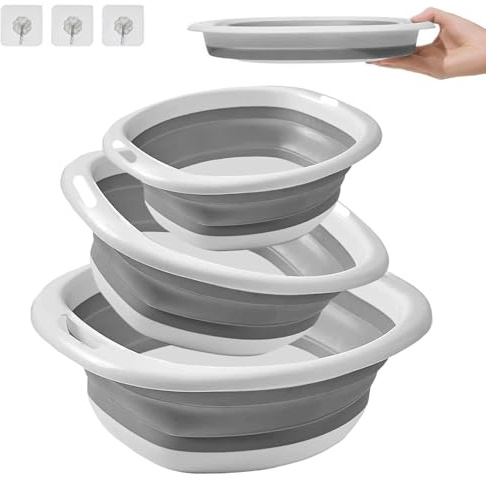 3 Pcs Collapsible Washing up Bowls Camping Foldable Washing up Bowl, Folding Hand Wash Basin, Portable Folding Washbasin, Retractable Multipurpose Foldable Basin for Kitchen Travel Outdoor(3 Sizes)