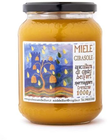 Apicoltura Castel Belfort - Miele di Girasole 100% Italiano, Lavorato a Freddo, Miele Naturale Artigianale, Ideale per Merende, Formaggi e Dolci, 1 kg