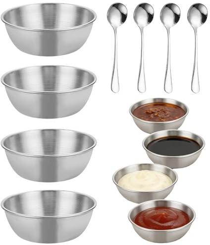YANJINGHE 8 Stücke Edelstahl Saucenschälchen, 8,2 cm Mini Dipschalen, Klein Schälchen für Dips Zutatenbehälter, Kleine Servierschalen Snackschale, für Sojasauce, Ketchup, Salatdressing, Erdnussbutter
