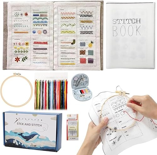 Broderiset för nybörjare och vuxna, gör-det-själv-broderiset med förtryckt tyg, broderiram, broderigarn, nålar och tillbehör, korsstygnsset med linnetygsmönster, kreativt handarbetsset