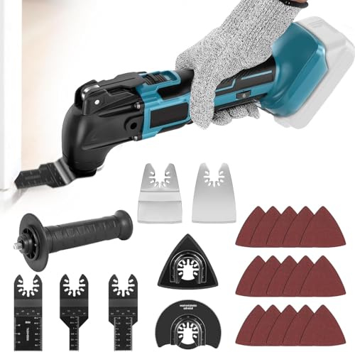 Herramienta multifunción oscilante inalámbrica, compatible con Makita 18V | sin batería, 6 velocidades variables, juego de accesorios de 23 piezas para cortar, lijar, ras