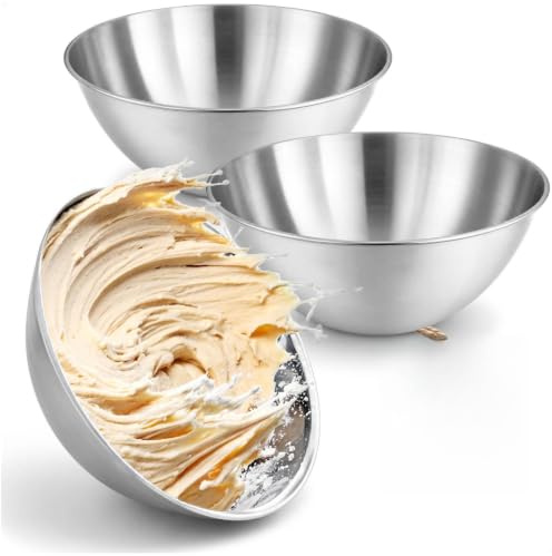 com-four® 3x Skålar i rostfritt stål – stapelbara salladsskålar 1900 ml – för bakning, servering, snacks och matskålar för husdjur (3 stycken - Ø 21,5 cm)