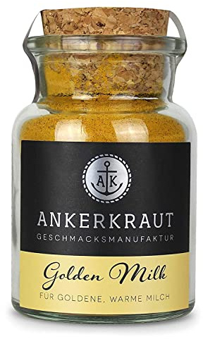 Ankerkraut Golden Milk Goldene Milch Gewürz, für Kurkuma-Latte, Macchiato, Kaffe oder Cappuccino, mit Ingwer, Muskat, Pfeffer, Zimt, 75 g im Korkenglas