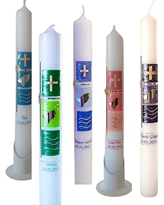 Taufkerze/Kommunionkerze,Konfirmationskerze  mit Symbolen-grün,blau,rot,rosa... Name,Datum**Junge Mädchen