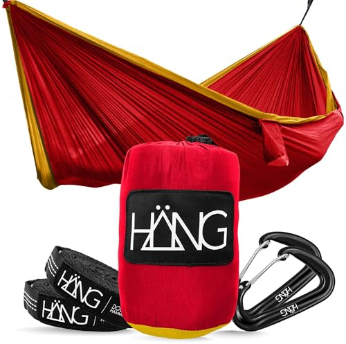 HÄNG XXL Hängematte 300 x 170 cm Outdoor - Wetterfest & Ultraleicht (850 g), 200 kg Belastbarkeit - für 2 Personen aus Fallschirmseide für Camping, Reise & Garten inkl. Befestigungsset