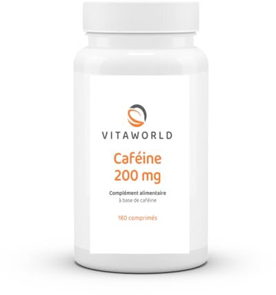 Pack de 3 Vita World Caféine 200mg 3 x 180 comprimés Végétalien/Végétarien Caféine à haute dose Made in Germany