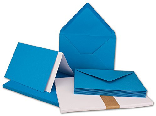 10x Faltkarten SET DIN A6/C6 mit Brief-Umschlägen in Azurblau - inklusive Einleger - 14,8 x 10,5 cm - Premium Qualität - FarbenFroh
