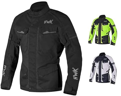 HWK Chaqueta de motocicleta para hombre, aventura/turismo con tela textil Cordura para montar en motocicleta y armadura de protección contra impactos, Negro, XL