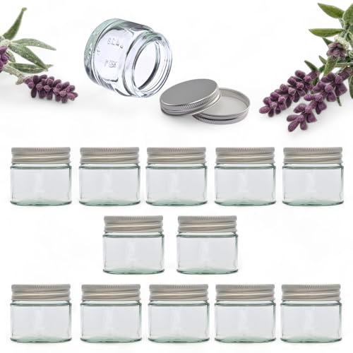 Clear Glass Ointment Jar with Aluminium Lid - Ideal for Skincare Products, Balms, Creams, and More (12, 15ml)