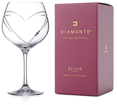 DIAMANTE Swarovski Gin Cocktail Copa Glass 'Hearts' Design with Swarovski Crystals - Single Glass in a Gift Box