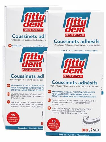 Fittydent - Confezione da 15 cuscinetti adesivi per Fitty Dent, confezione da 4