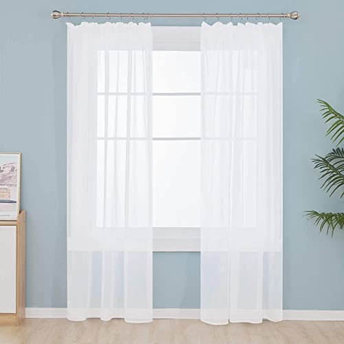 Deconovo Gardinen Wohnzimmer Transparent Vorhänge mit Kräuselband für Schiene, 175x140 cm(HöhexBreite), Weiß, 2er Set