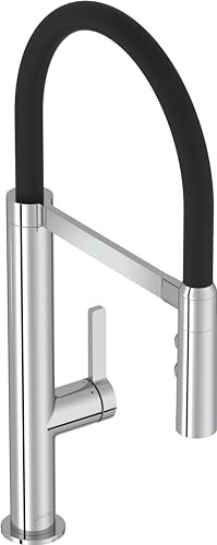 Jacob Delafon Mitigeur Évier de Cuisine Raphael, Douchette on/off, Chrome | Bec 19cm pivotant. Débit 7 L/min. Jet lame. Douchette fixation magnétique
