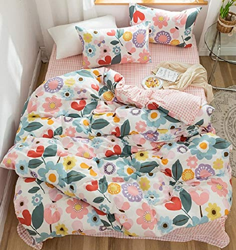 GETIYA Blumen Bettwäsche 135x200 4Teilig Bunt Blumen Bettbezug Damen Mädchen Rosa Bettwäsche Floral Muster Weich Baumwolle Wendebettwäsche mit Reißverschluss und 2 Kissenbezug 80x80