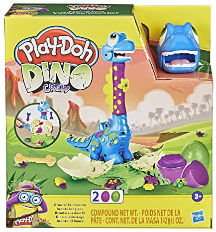 Play-Doh Dino Crew Bronto aus dem Ei, Spielzeug-Dinosaurier für Kinder ab 3 Jahren mit 2 Eiern 70 g, Knetmasse, Mehrfarbig, One Size