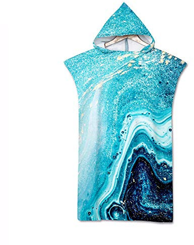 Surwin Badeponcho Strandtuch Herren Damen Surfen Wechseln Handtuch Poncho Mit Kapuze kompakt und sehr leicht Robe Bademantel Surfponcho für Strand Schwimmen (Marmorierung 2,75 * 110cm)