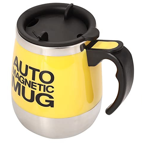 Raguso Coffee Stirring Mug, Electric Coffee Self Stirring Mug Mixing Cup Tea Auto Stirring Magnetic Mug for Home Kitchen Coffee Tea Hot Chocolate (Yellow) Tableware