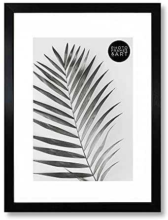 pf+a REAL GLASS A3 Frame With Mount For A4 - Oxford Black Frame With Glass - A3 for A4 Picture Frame With White Mount