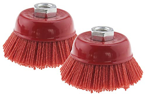 Create idea Nylon-Filament-Schleifdrahtbürste, Stahl-Innengewinde, M14 x 2, rot, für Metallpolieren, Reinigung, Schleifer, Rostentfernung, 2 Stück