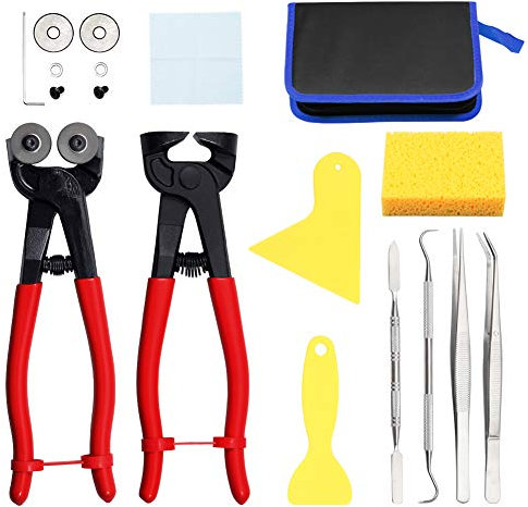 SPEEDWOX 18PCS Mosaic Tools for Adults Ceramic Tile Nippers Mosaic Cutting Pliers with Replacement Cutting Wheel Scrapers Tweezers Double-Ended Hook Spatula Sponge Cleaning Cloth Leather Zipper Bag