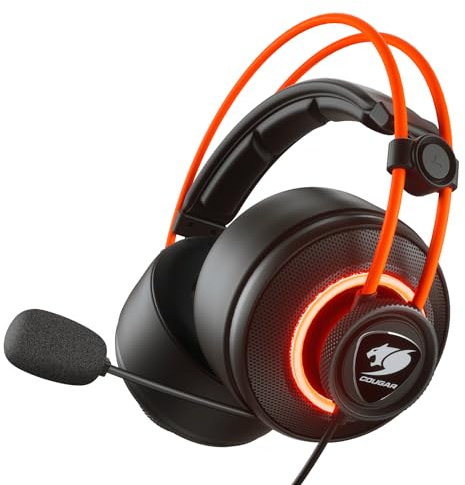 COUGAR Gaming | Micro IMMERSA Pro USB 7. 1 RGB Negro/Naranja - Sonido Envolvente Virtual 7. 1 - Micrófono de 9,7 mm - Efectos de luz RGB Personalizables