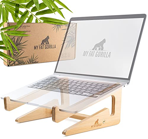 My Fat Gorilla Laptop Ständer aus Bambus, Notebook Ständer für 10-15 Zoll, MacBook Stand, Laptop Halter Holz, Laptop Erhöhung, Notebookständer, vertikaler Laptop Stand, Schreibtisch Zubehör