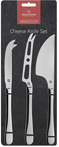 Windsor Carded 3-Piece Cheese Knife Set, 18/0 Stainless Steel, Black