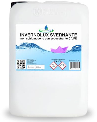 acquaverde | Invernolux Svernante Liquido per Piscina, 10 kg - Mantenimento Invernale PREMIUM per l' Acqua di Piscine, non schiumogeno: Antibatterico, Antialghe con Sequestrante Calcare e Metalli
