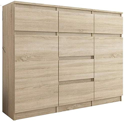 Framire Highboard Sonoma Eiche 120x40x98 cm – Sideboard mit Schubladen, Schränken & offenen Regalen, modernes Schrankmöbel für Wohnzimmer, Esszimmer & Schlafzimmer, Modern S-62D