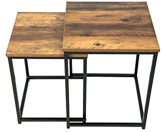 spot on dealz® Square nest of 2 tables black metal frame with solid Oak wooden effect side end modern nesting small bedside table living room furniture
