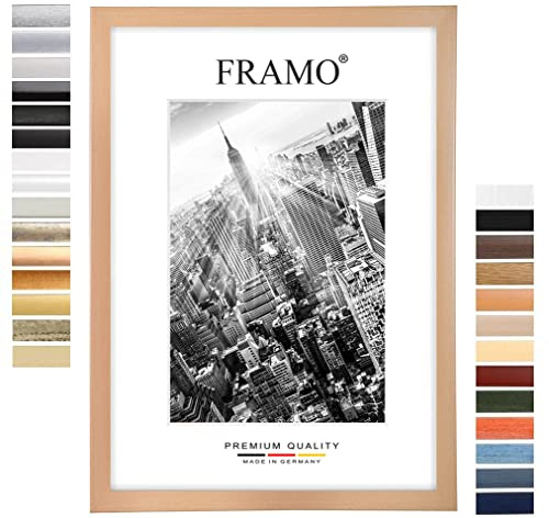 FRAMO35 55x75 Bilderrahmen (Buche), 35 mm breiter MDF Holzrahmen inkl. bruchsicherer und entspiegelter Anti-Reflex Kunstglasscheibe, Stabiler Rückwand, Biegestiften und Aufhängern