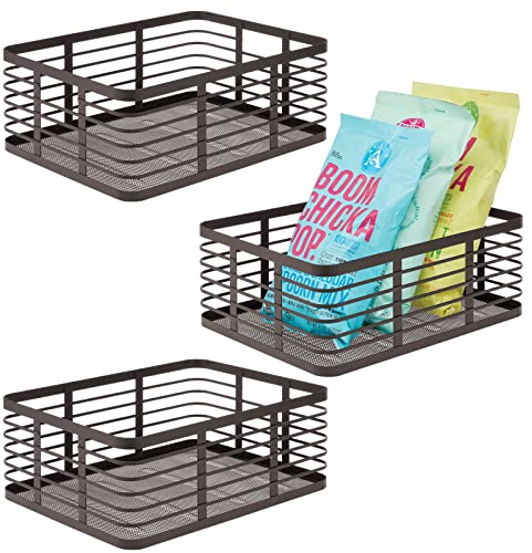 mDesign Allzweckkorb aus Metalldraht – praktischer Aufbewahrungskorb für Küche und Haushalt – kompakter und universeller Drahtkorb – 3er-Set – bronzefarben