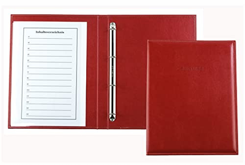DELMON VARONE,Carpeta para certificados DIN A4 de piel sintética ecológica vegana de color rojo, archivos y certificados, carpeta de anillas para documentos y documentos