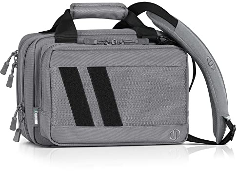 Savior Equipment Specialist Series Mini Range Bag Tactical Dual Pistol Handgun Revolver Bag Gun Carrying Case, X-Large Compartments w/Lockable Zippers, Deluxe Padded Shoulder Strap Included