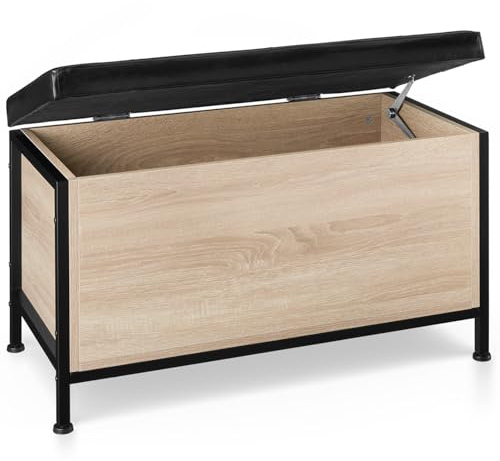 tectake Coffre Banquette matelassée Calico 81,5x41,5x50,5cm Meuble Rangement Style Industriel Multifonction diverses Couleurs (Bois Clair Industriel)