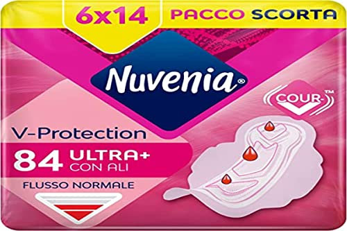 NUVENIA Ultra Giorno Ali 84 Assorbenti, 6 Confezioni da 14 Assorbenti, Maxi scorta per comfort e protezione, flussi normali