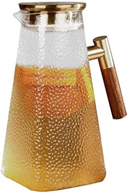 Nff Jarra De Vidrio, Jarra De Agua De 2,5 L con Tapa, Textura De Martillo con Mango De Madera Jarra De Vidrio Resistente Al Calor Adecuada For Jugo, Té, Agua, Leche, Café (Size : 2L)