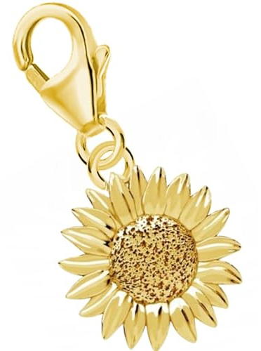 Sonnenblume Karabiner Charm Anhänger für Bettelarmband 925 Silber Vergoldet