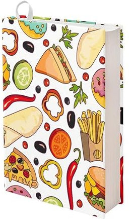 Kuiaobaty Hamburger Chips Druck Buchhüllen für Kochbuch, Neuheit Lebensmittel Muster Stretchy Bücher Tuch für Taschenbuch, Buchhülle