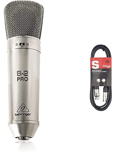 Behringer B-2 PRO Dual Diaphragm Studio Condenser Microphone & Stagg 3M / 10ft XLR to XLR Cable, 3-Pin Male to Female, Suitable for Microphone, PA System, Audio Mixer, Studio Monitors, Audio Recording