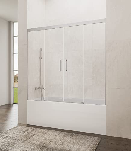 Mampara de Bañera - GME - Basic Spazio - Frontal 2 Hojas Fijas + 2 Hojas Correderas - Transparente Rango de instalación 152-162 cm