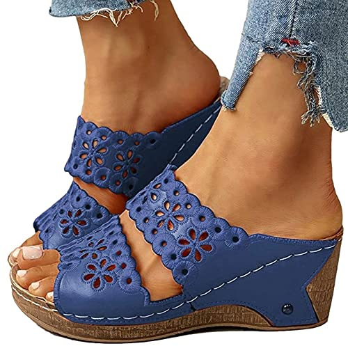 azaz Sandales Compensées Femme Mules Femmes À Bout Ouvert Chaussure Ete Sandales À Plateforme Épaisse À Talons Hauts Mules Chaussons Style Romain Femme Confort Chausson Antidérapantes Pas Cher