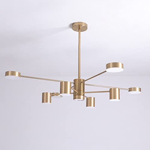 KRIPINC 8+1-Flammig Mid Century Industrial LED Sputnik Kronleuchter Gold | 3 Farbtemperaturen, Höhenverstellbar Hängelampe, Sputnik Kronleuchter Deckenleuchte für Wohnzimmer Schlafzimmer Esszimmer